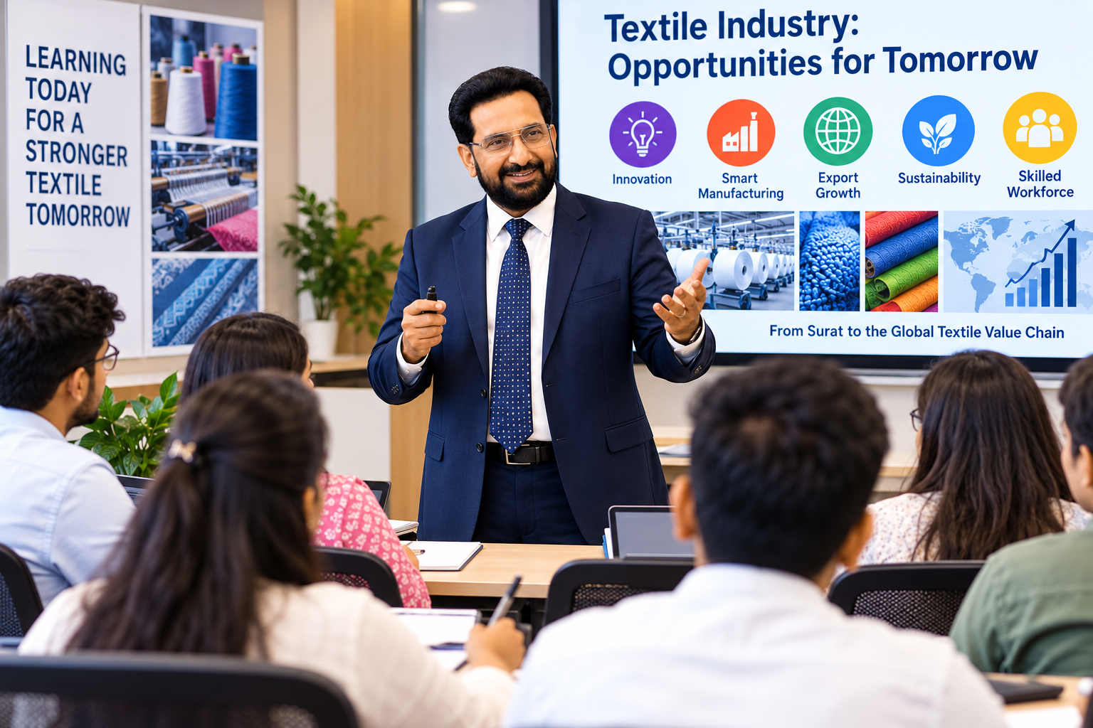 Amrish Bhatt leading a workshop on opportunities for the textile industry